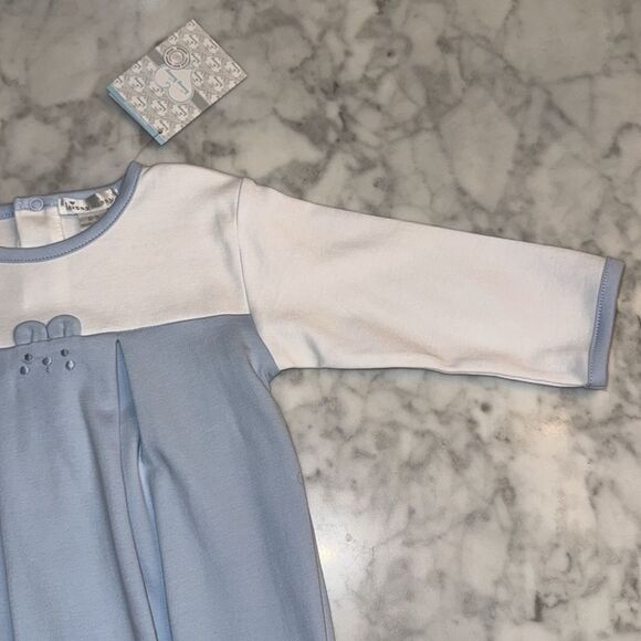 NWT KISSY KISSY BEAR BLUE & WHITE FOOTIE 6/9M - Picture 4 of 8